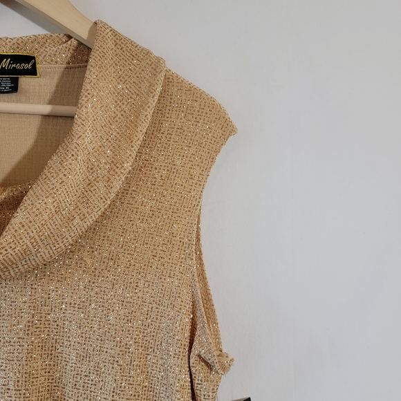 NWT Mirasol Gold Metallic Cowlneck Sleeveless Festive Top XL Glam Evening Party - Picture 4 of 12
